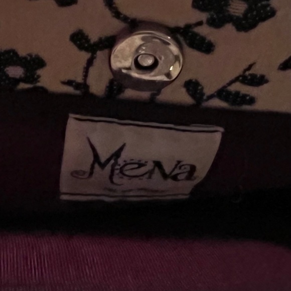 MENA New York Black & White Embroidered W/ Fringe and Beaded Handle Mini Purse - Picture 2 of 8